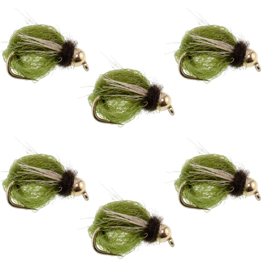 Bead Head LaFontaine Olive Deep Sparkle Caddis Pupa - 6 Flies Hook Size 12