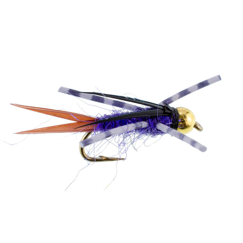 Load image into Gallery viewer, Bead Head Purple Batman Rubber Legs Nymph Fly - 6 Flies Hook Size 10
