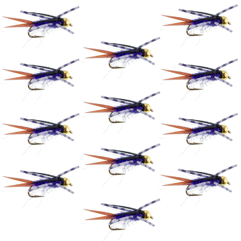 Load image into Gallery viewer, Bead Head Purple Batman Rubber Legs Nymph Fly - 12 Flies Hook Size 10
