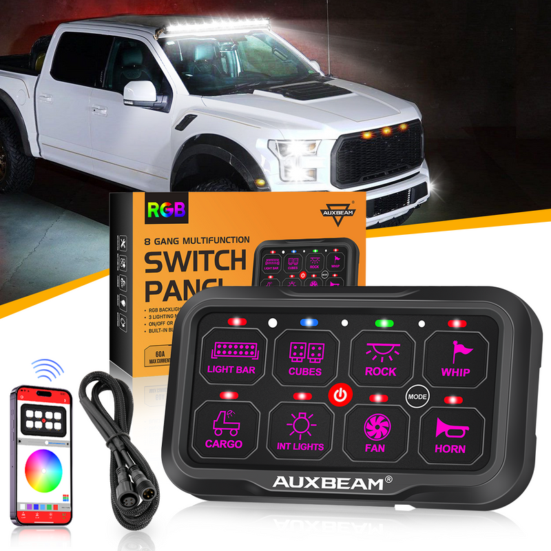 Load image into Gallery viewer, AR-800 Multifunction RGB Switch Panel with Bluetooth Controlled &amp; 47 Inch Extension Cable(Optional) for FORD F150 F250 F350
