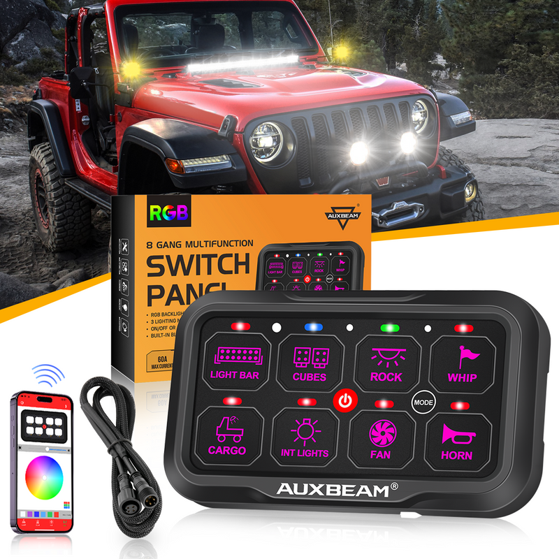 Load image into Gallery viewer, AR-800 Multifunction RGB Switch Panel with Bluetooth Controlled &amp; 47 Inch Extension Cable(Optional) for JEEP
