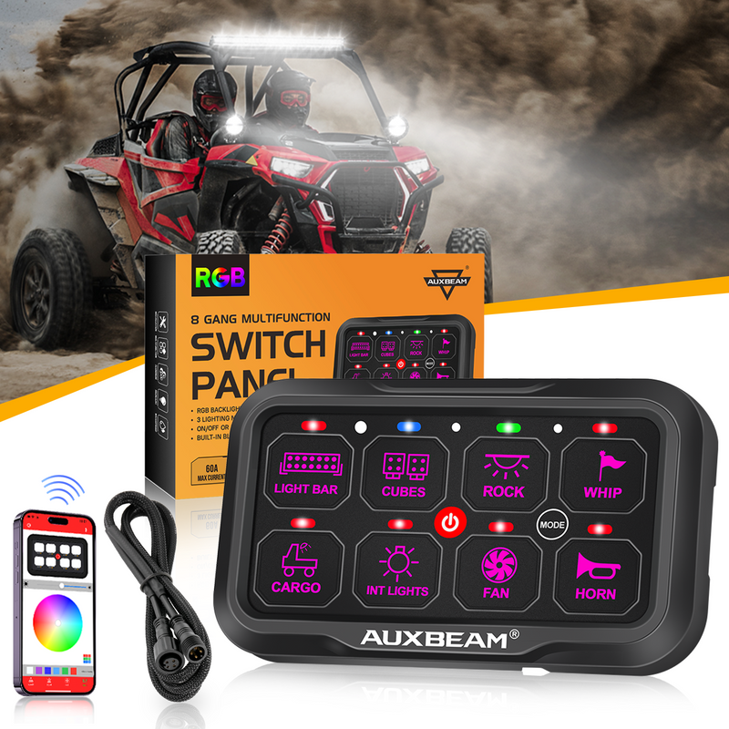 Load image into Gallery viewer, AR-800 Multifunction RGB Switch Panel with Bluetooth Controlled &amp; 47 Inch Extension Cable(Optional) for Polaris RZR XP Turbo / Turbo S 2016 2017 2018 2019 2020 2021
