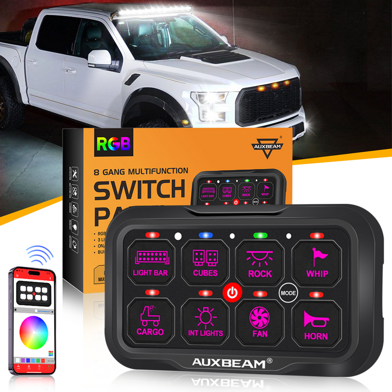 Load image into Gallery viewer, AR-800 Multifunction RGB Switch Panel with Bluetooth Controlled &amp; 47 Inch Extension Cable(Optional) for FORD F150 F250 F350
