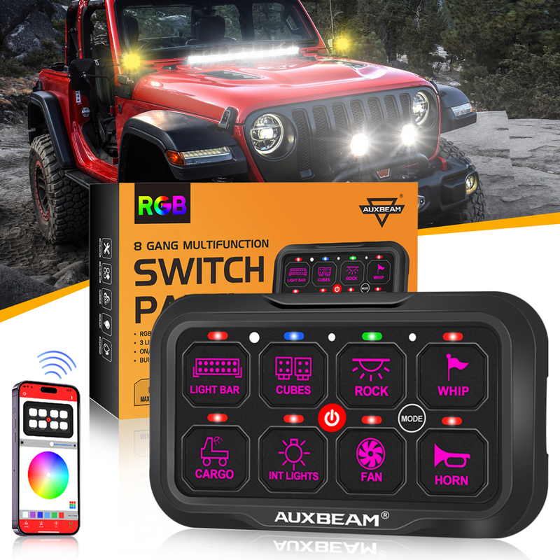 Load image into Gallery viewer, AR-800 Multifunction RGB Switch Panel with Bluetooth Controlled &amp; 47 Inch Extension Cable(Optional) for JEEP
