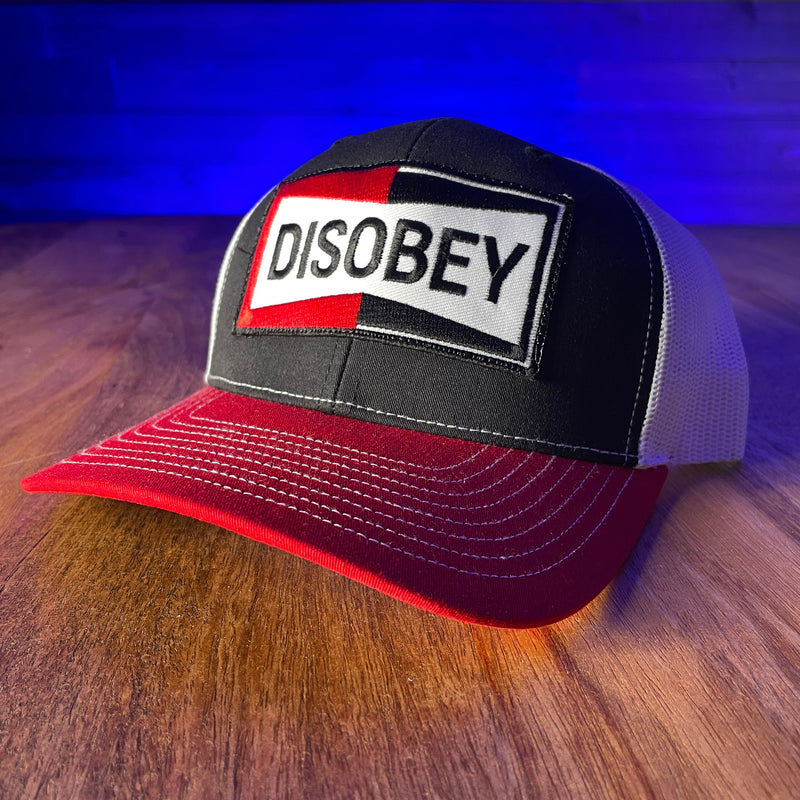 Load image into Gallery viewer, DISOBEY TRUCKER HAT - BLACK &amp; RED
