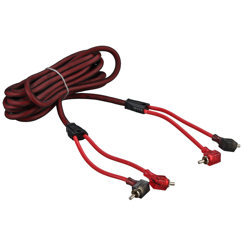 Load image into Gallery viewer, 100% OFC Ultra Flex 2-Channel RCA with 90 Degree Ends, Dual Twist Wire, Red Braided Jacket - 16 ft
