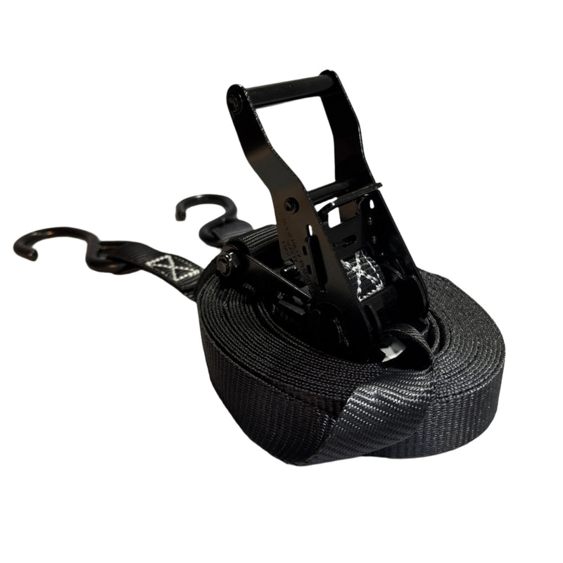 Load image into Gallery viewer, 1&quot; Black Ratchet Strap w/Vinyl S Hook  | LENGTH OPTIONS
