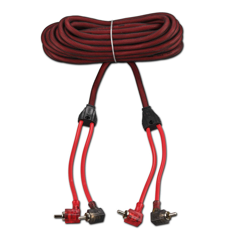 Load image into Gallery viewer, 100% OFC Ultra Flex 2-Channel RCA with 90 Degree Ends, Dual Twist Wire, Red Braided Jacket - 20 ft
