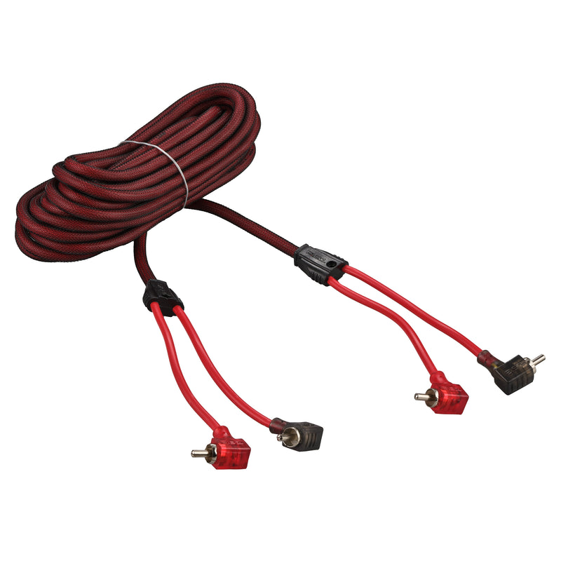 Load image into Gallery viewer, 100% OFC Ultra Flex 2-Channel RCA with 90 Degree Ends, Dual Twist Wire, Red Braided Jacket - 20 ft
