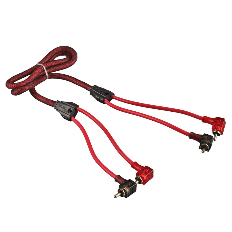 Load image into Gallery viewer, 100% OFC Ultra Flex 2-Channel RCA with 90 Degree Ends, Dual Twist Wire, Red Braided Jacket - 3 ft
