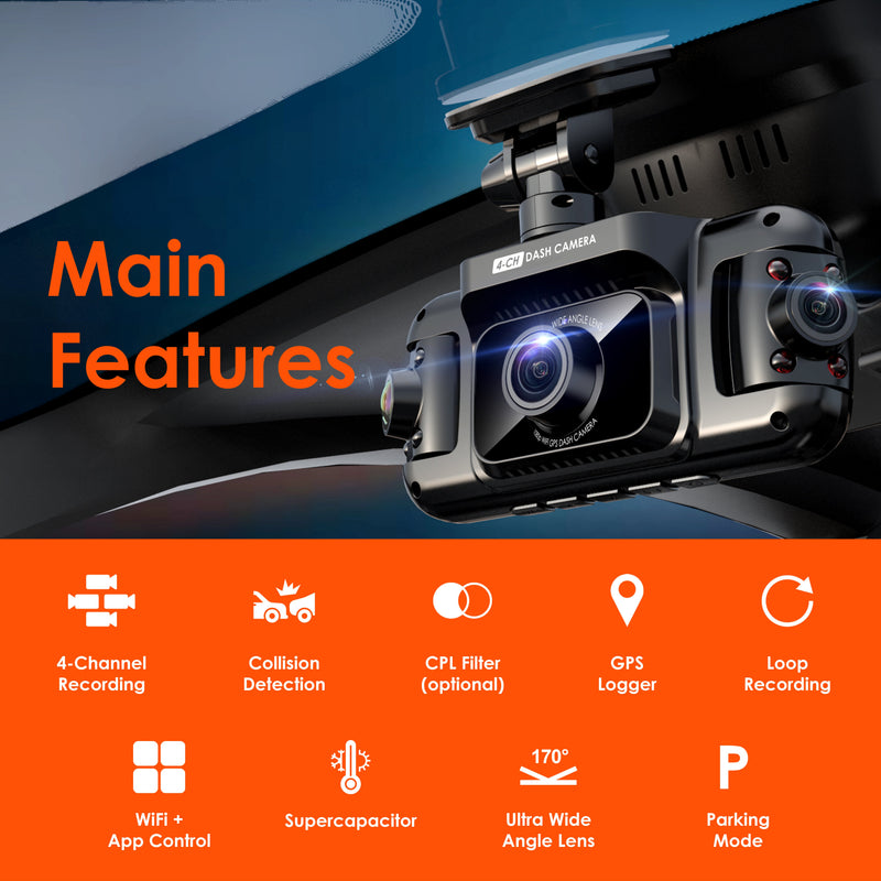 Load image into Gallery viewer, Rexing R4 4 Channel Dash Cam W/ All Around 1080p Resolution, Wi-Fi, and GPS
