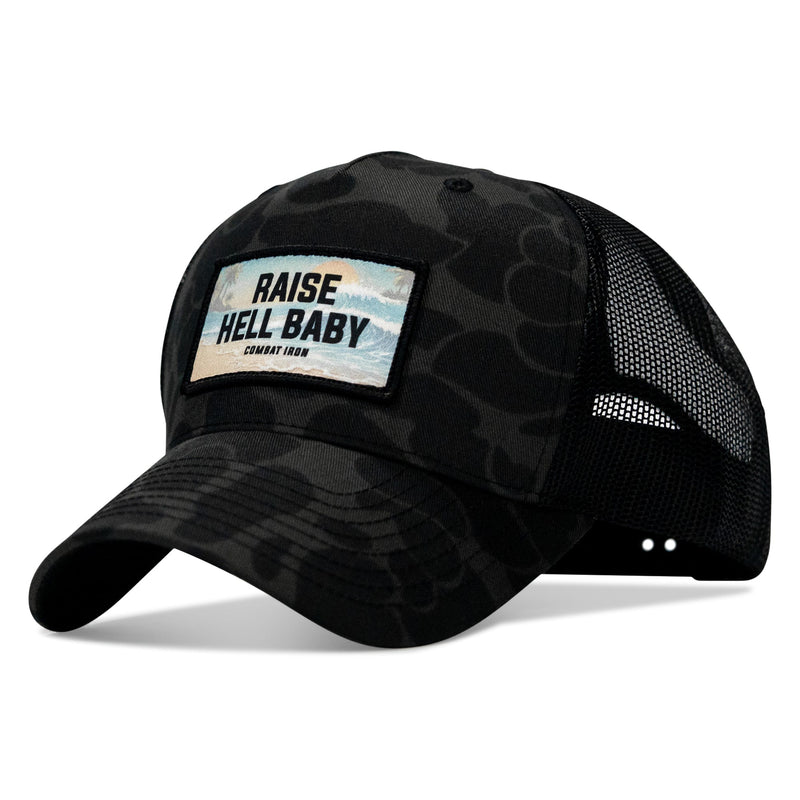 Load image into Gallery viewer, Raise Hell Baby Sunset Patch Snapback Hat
