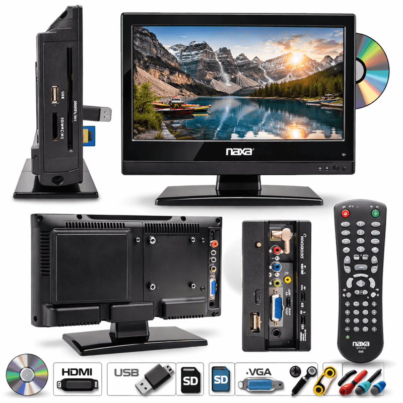 Load image into Gallery viewer, Naxa 13.3 Inch 12Volt AC/DC LED HDTV ATSC with DVD and Media Player + Car Package
