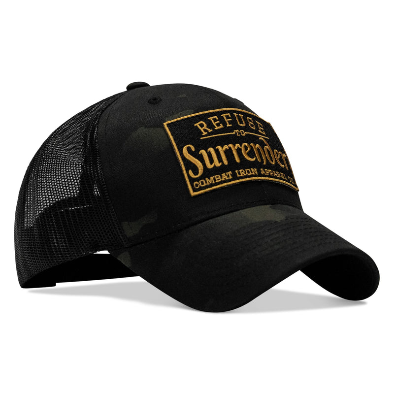 Load image into Gallery viewer, Refuse To Surrender Black/Gold Patch Snapback HAT
