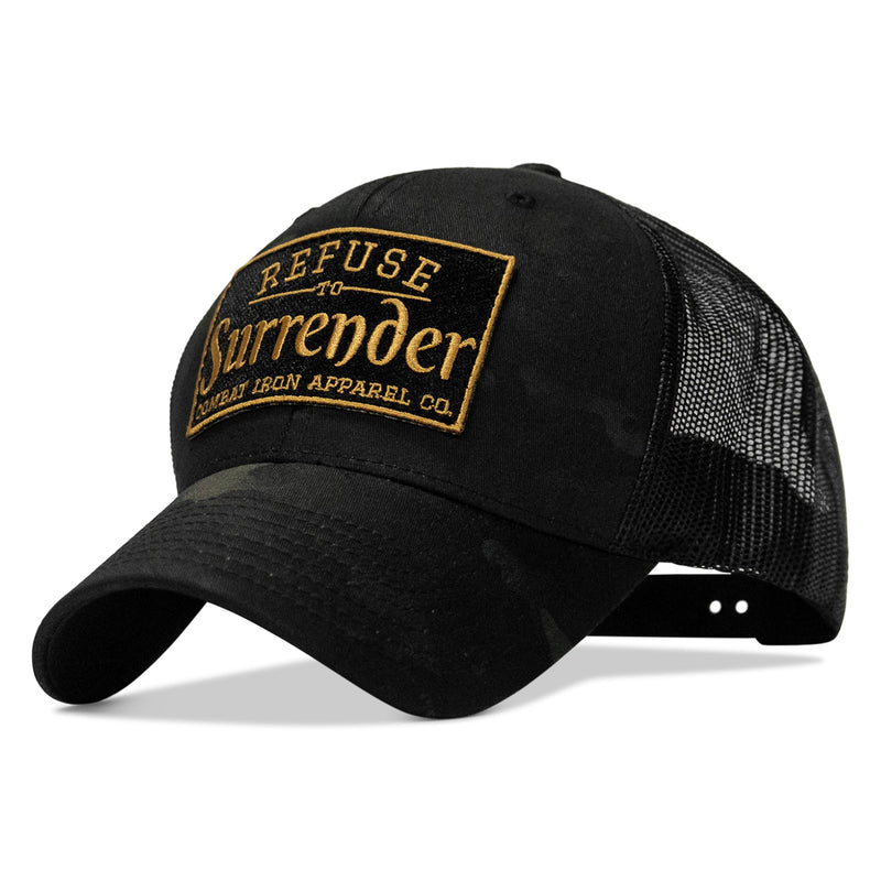 Load image into Gallery viewer, Refuse To Surrender Black/Gold Patch Snapback HAT
