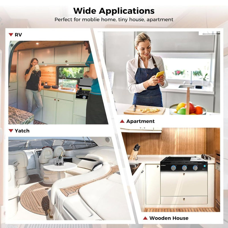 Load image into Gallery viewer, CAMPLUX RV Stove 3 Burners 21,000 BTU, 21 Inches Propane RV Cooktop
