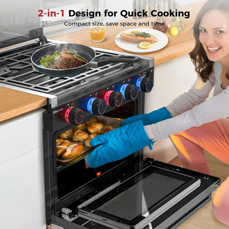 Load image into Gallery viewer, Camplux RV Stove Gas Range Oven w/ 3 Burners Cooktop 17 Inches ELITE
