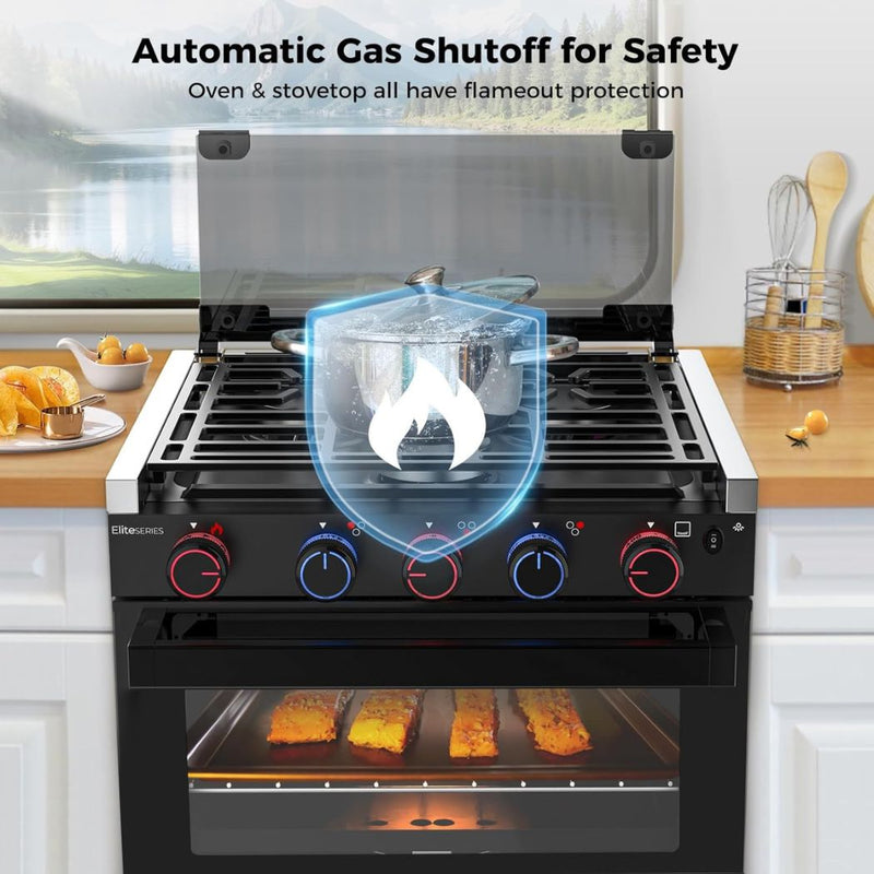 Load image into Gallery viewer, Camplux RV Stove Gas Range Oven w/ 3 Burners Cooktop 17 Inches ELITE
