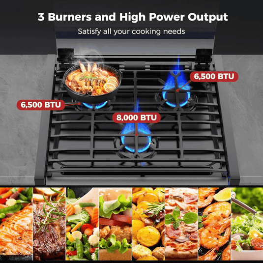 Camplux RV Stove Gas Range Oven w/ 3 Burners Cooktop 17 Inches CLASSIC