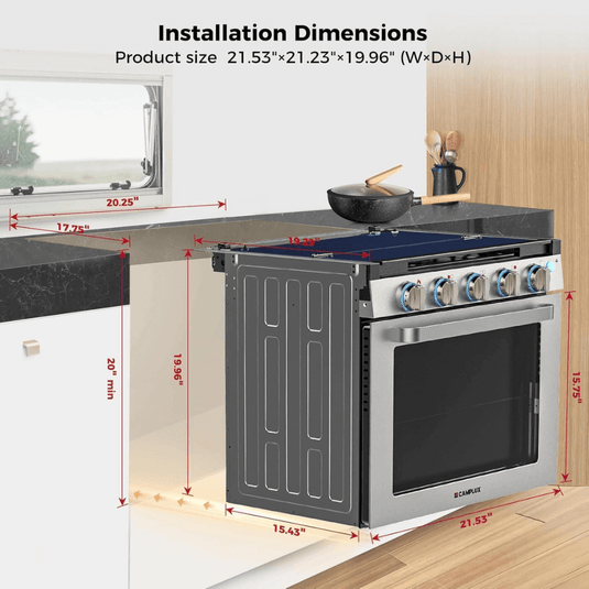 Camplux RV Stove Gas Range Oven w/ 3 Burners Cooktop 21 Inches CLASSIC
