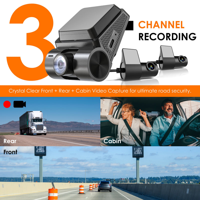 Load image into Gallery viewer, REXING RH2 Triple Channel Dash Cam – 2.5K Front and Dual 1080p Rear Cameras with Wi-Fi, and Optional GPS

