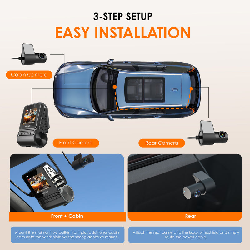 Load image into Gallery viewer, REXING RH2 Triple Channel Dash Cam – 2.5K Front and Dual 1080p Rear Cameras with Wi-Fi, and Optional GPS
