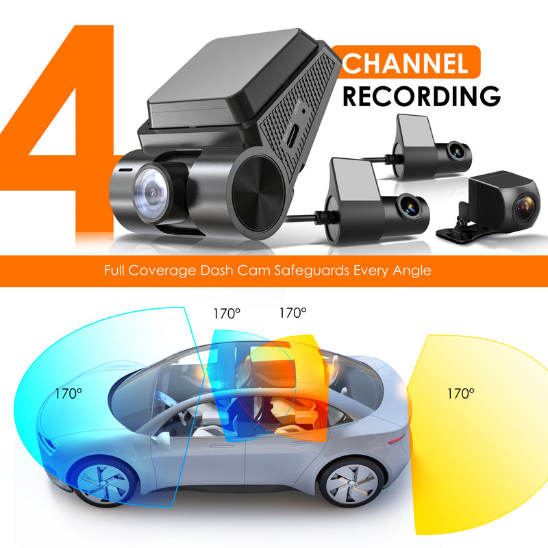 Load image into Gallery viewer, REXING RH2-4 Quad-Channel Dash Cam – 1080p Front, Rear, Cabin, and Exterior Coverage with Wi-Fi, and Optional GPS
