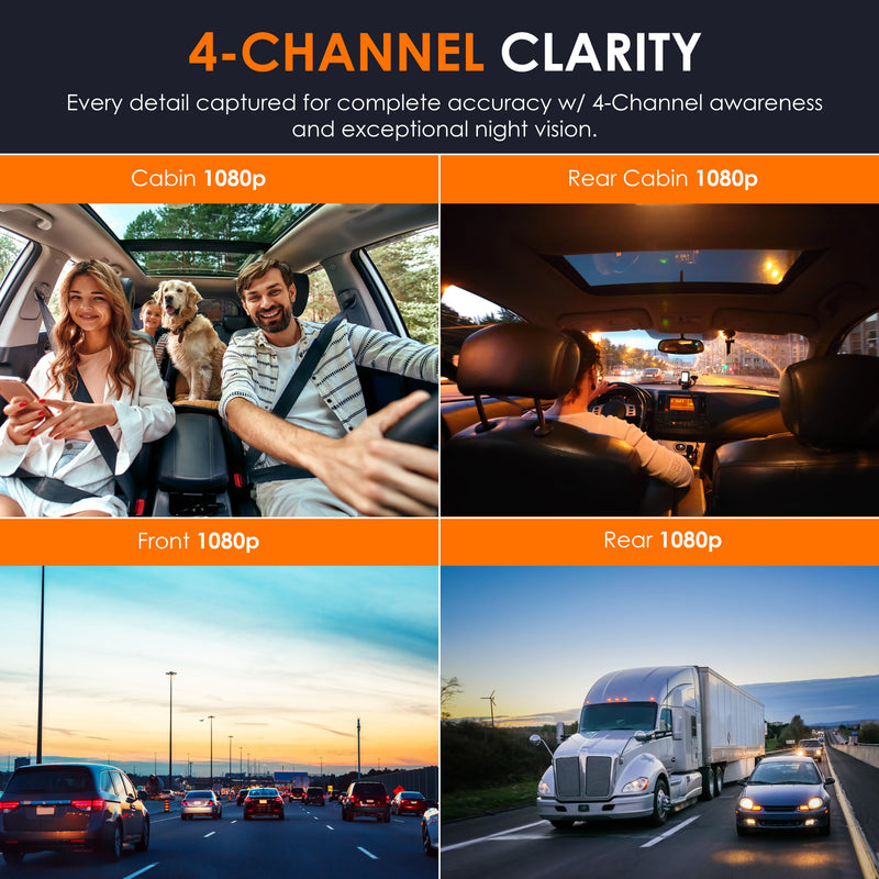 Load image into Gallery viewer, REXING RH2-4 Quad-Channel Dash Cam – 1080p Front, Rear, Cabin, and Exterior Coverage with Wi-Fi, and Optional GPS

