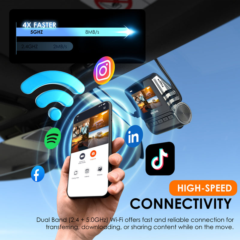 Load image into Gallery viewer, REXING RH2-4 Quad-Channel Dash Cam – 1080p Front, Rear, Cabin, and Exterior Coverage with Wi-Fi, and Optional GPS
