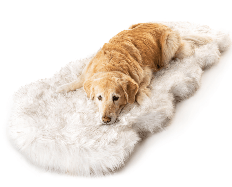 Load image into Gallery viewer, PupRug® Runner Faux Fur Memory Foam Dog Bed - Curve White with Brown Accents
