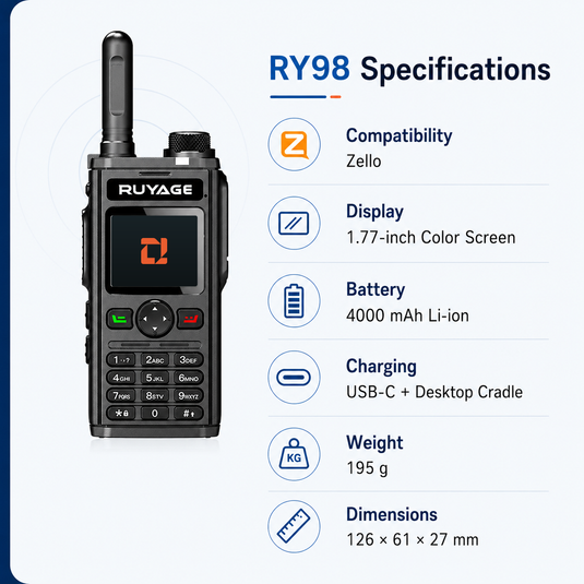 RUYAGE RY98 Zello-Compatible 4G LTE Walkie Talkie Phone with Keypad