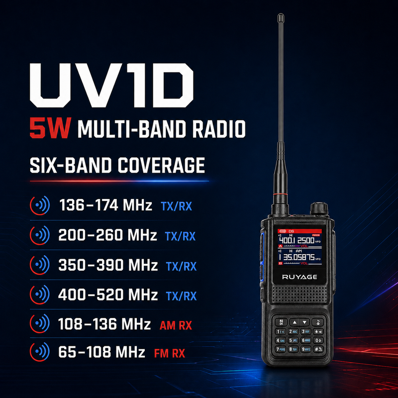 Load image into Gallery viewer, RUYAGE UV1D 5W 6-Band VHF/UHF Analog Walkie Talkie
