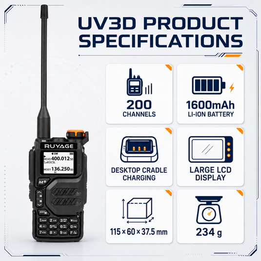 RUYAGE UV3D 6 Band VHF/UHF Analog Walkie Talkie