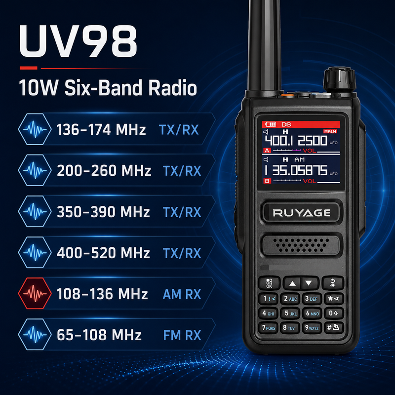 Load image into Gallery viewer, RUYAGE UV98 10W 6-Band VHF/UHF Analog Walkie Talkie
