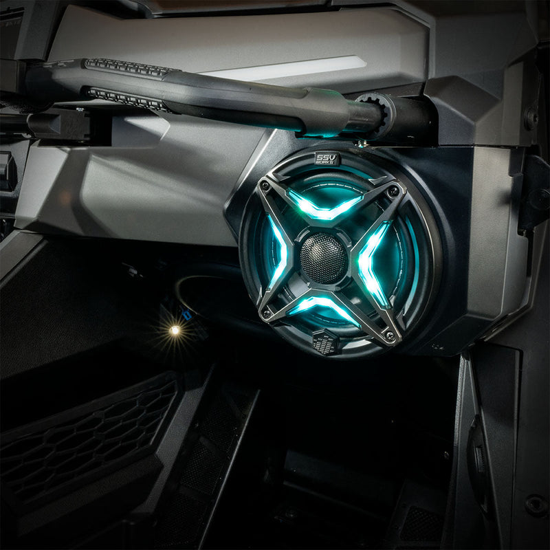 Load image into Gallery viewer, SSV Works Polaris RZR Pro Front Speaker Adapters with 6.5" V-Spec RGB speakers
