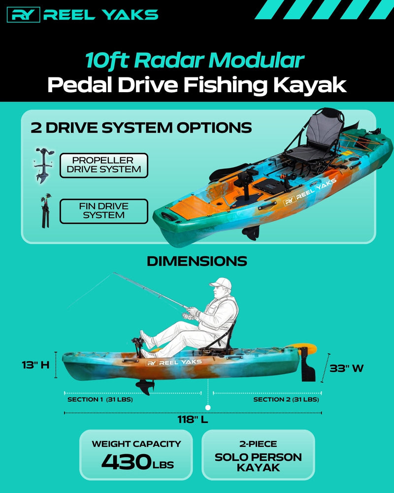Load image into Gallery viewer, Radar 10ft Propeller Drive Modular Fishing Kayak
