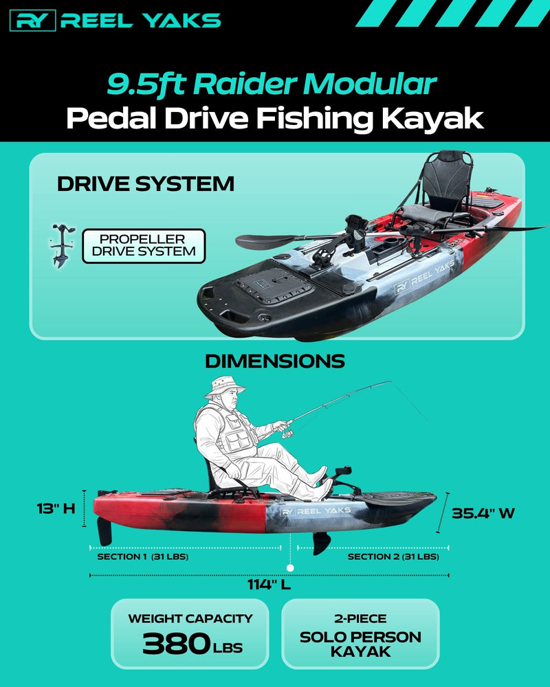 Load image into Gallery viewer, Raider 9.5ft Propeller Drive Modular Fishing Kayak
