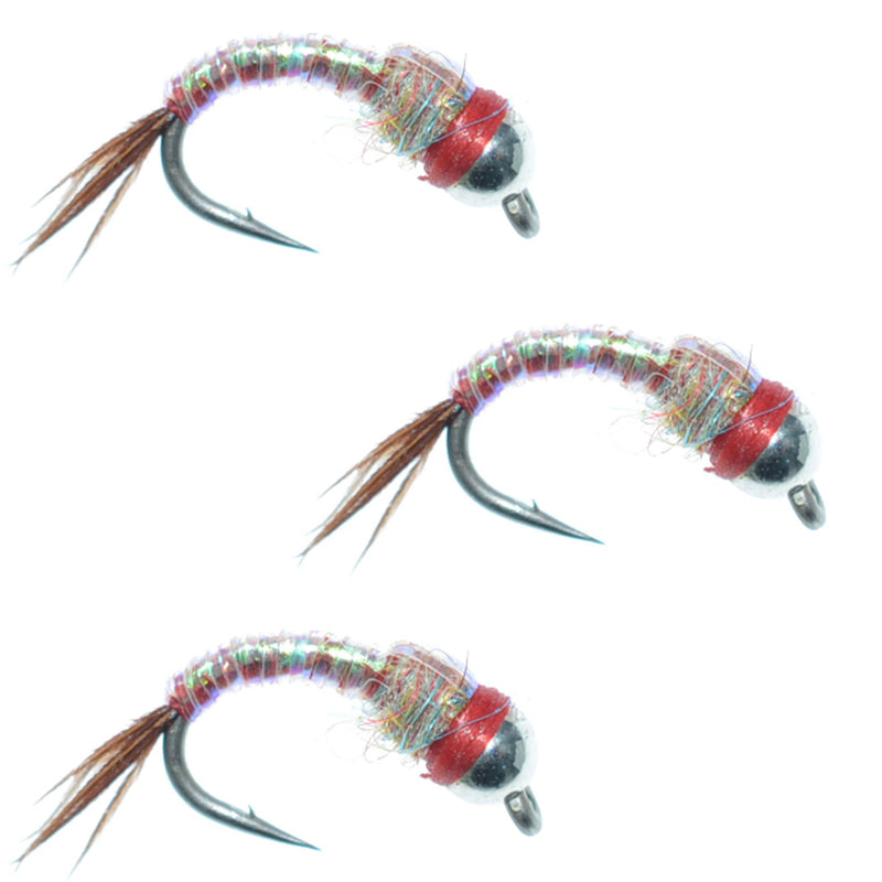 Load image into Gallery viewer, 3 Pack Bead Head Rainbow Warrior Nymph Fly Fishing Flies Hook Size 18
