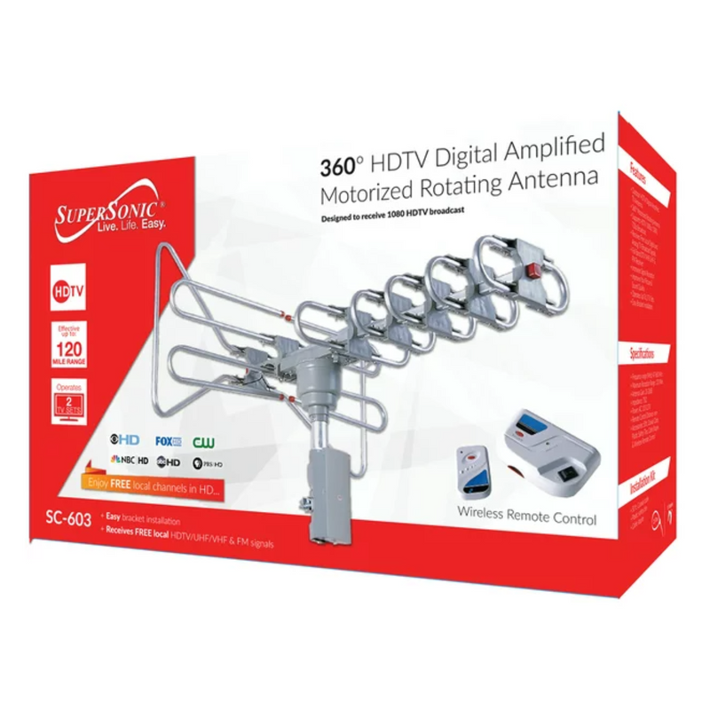 Load image into Gallery viewer, Supersonic 360-Degree HDTV Digital Amplified Motorized Antenna with Remote Control
