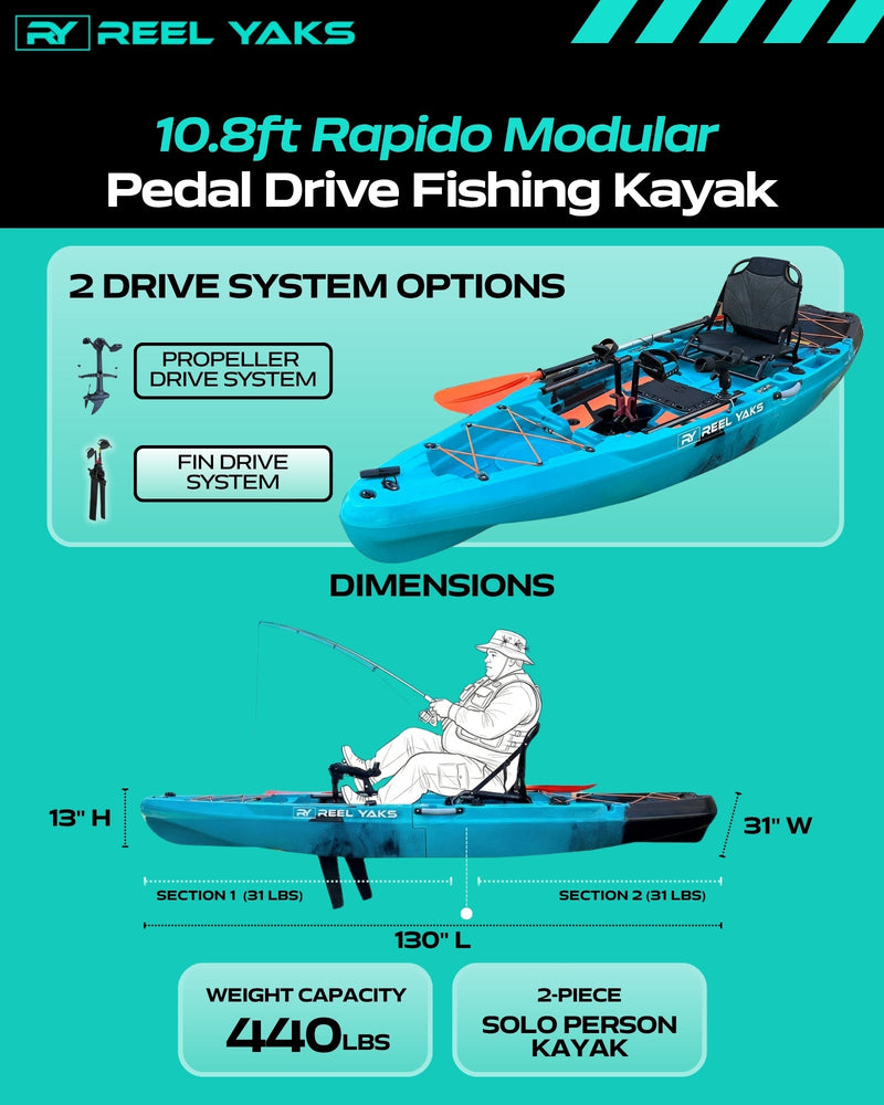 Load image into Gallery viewer, Rapido 10.8ft Fin Drive Modular Fishing Kayak
