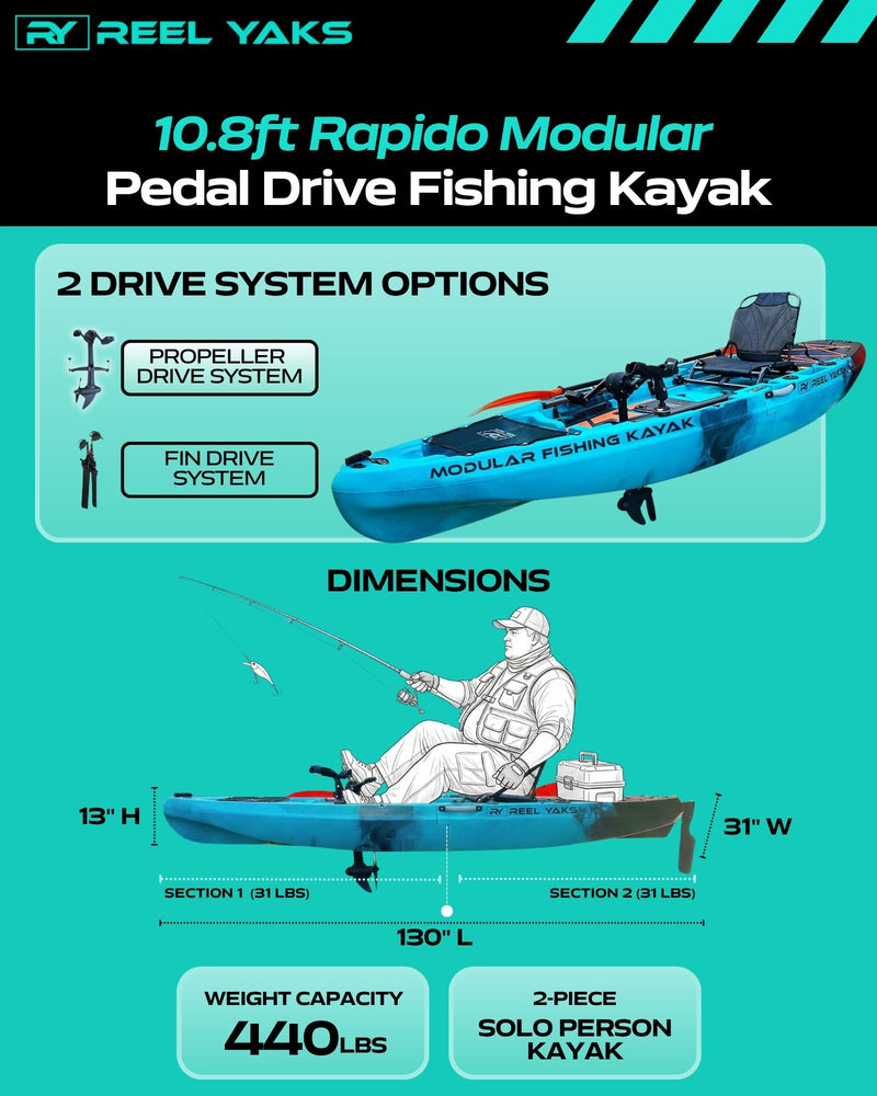 Load image into Gallery viewer, Rapido 10.8ft Propeller Drive Modular Fishing Kayak
