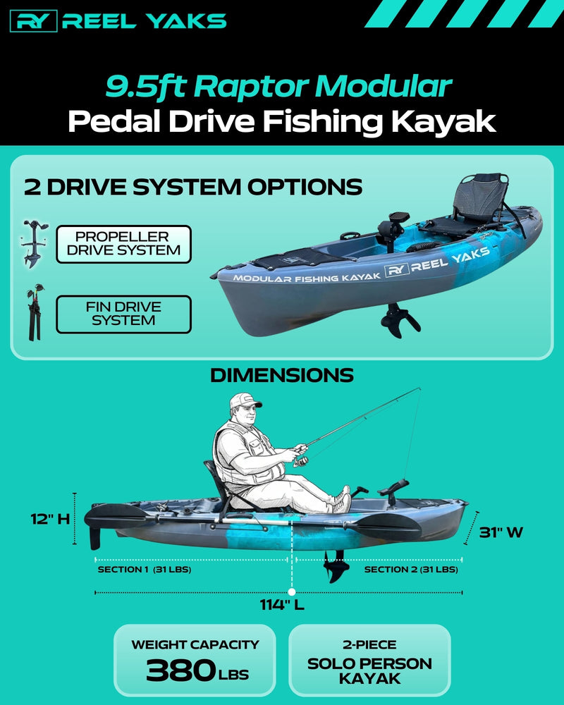 Load image into Gallery viewer, Raptor 9.5ft Propeller Drive Modular Fishing Kayak
