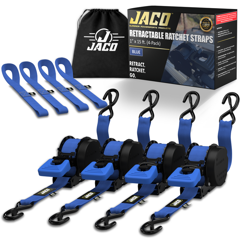 Load image into Gallery viewer, Retractable Ratchet Straps - 1" x 15 ft (1,760 lbs Break Strength) | Auto Self Retracting Cargo Tie Down Strap Set
