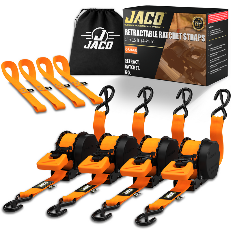 Load image into Gallery viewer, Retractable Ratchet Straps - 1" x 15 ft (1,760 lbs Break Strength) | Auto Self Retracting Cargo Tie Down Strap Set
