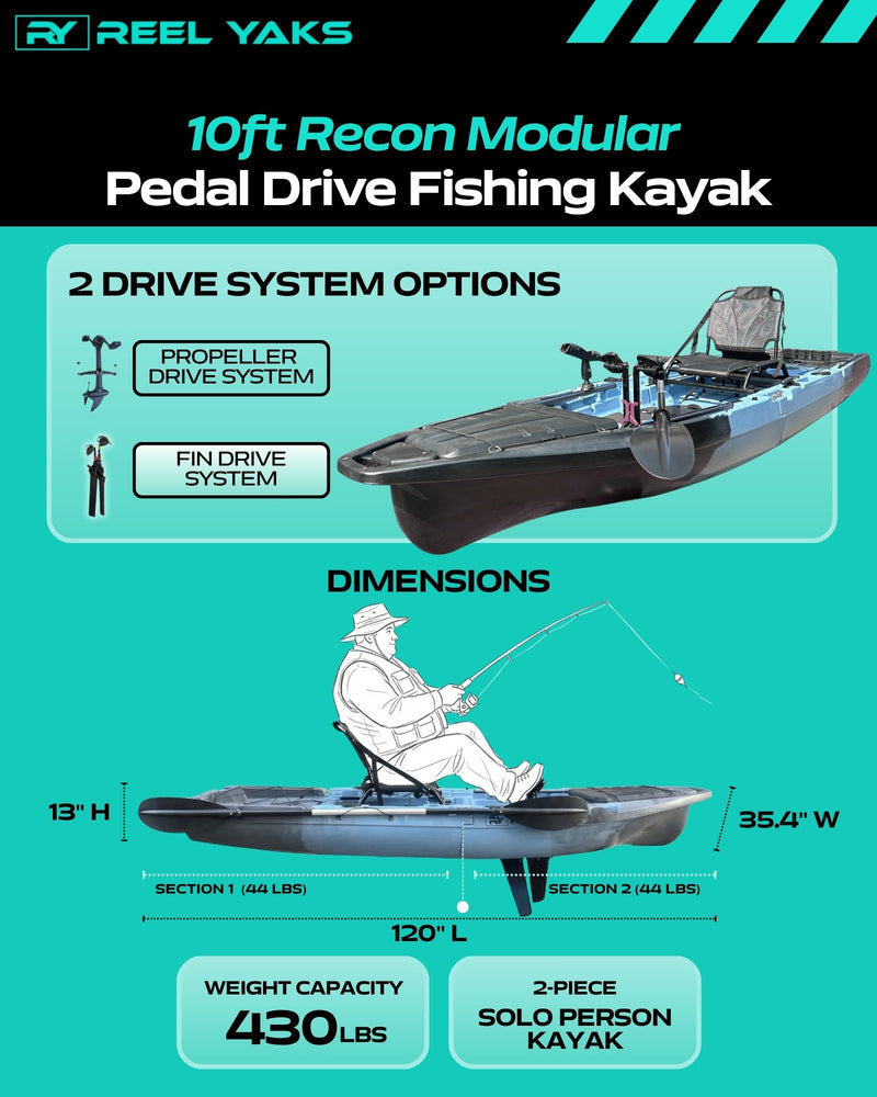 Load image into Gallery viewer, Recon 10ft Fin Drive Modular Fishing Kayak
