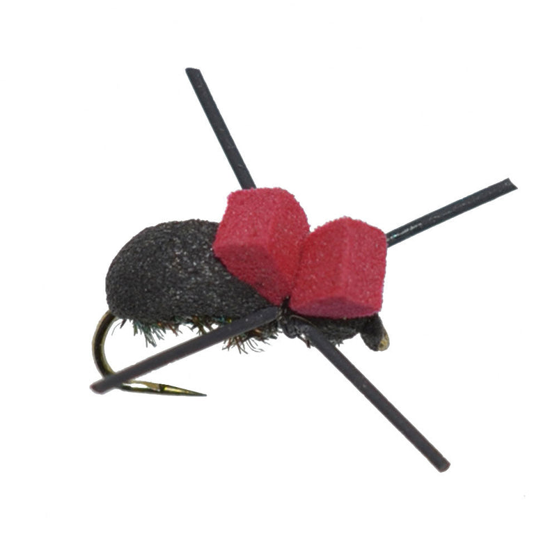 Load image into Gallery viewer, Barbless Red Top Black Foam Beetle Terrestrial Trout Dry Fly Fishing Flies - 6 Flies Size 14
