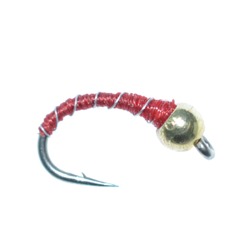 Load image into Gallery viewer, Bead Head Red Zebra Midge Still Water Nymph 6 Flies Hook Size 14
