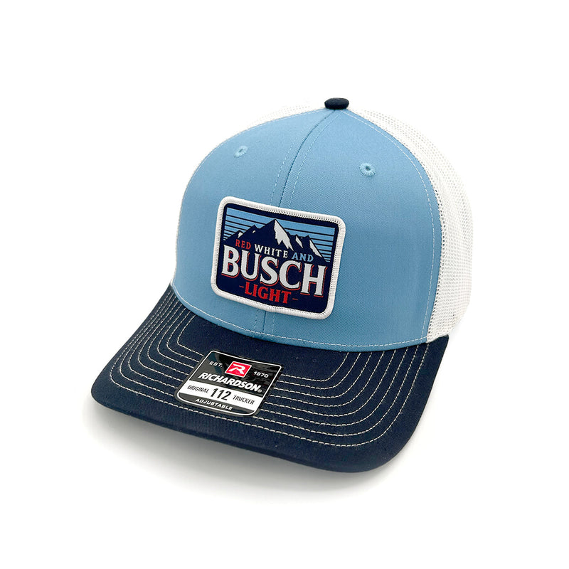 Load image into Gallery viewer, Red White Busch Light Woven Patch Hat
