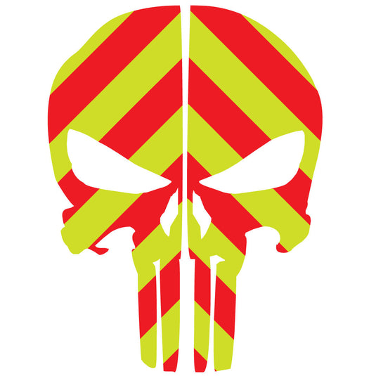 PUNISHER SKULL RED & LIME GREEN CHEVRON REAR HELMET REFLECTIVE HELMET DECAL