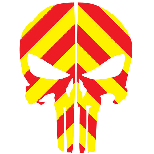 PUNISHER SKULL RED & YELLOW CHEVRON REAR HELMET REFLECTIVE HELMET DECAL
